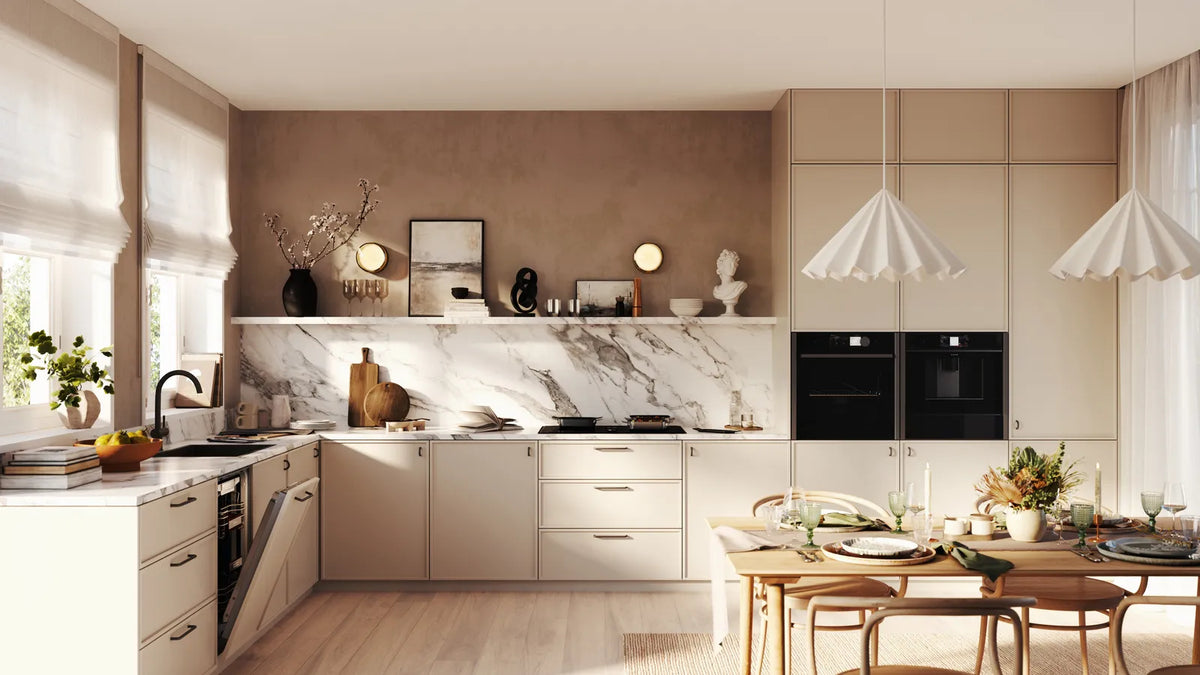 NEFF — Soft beige with marble-effect surfaces