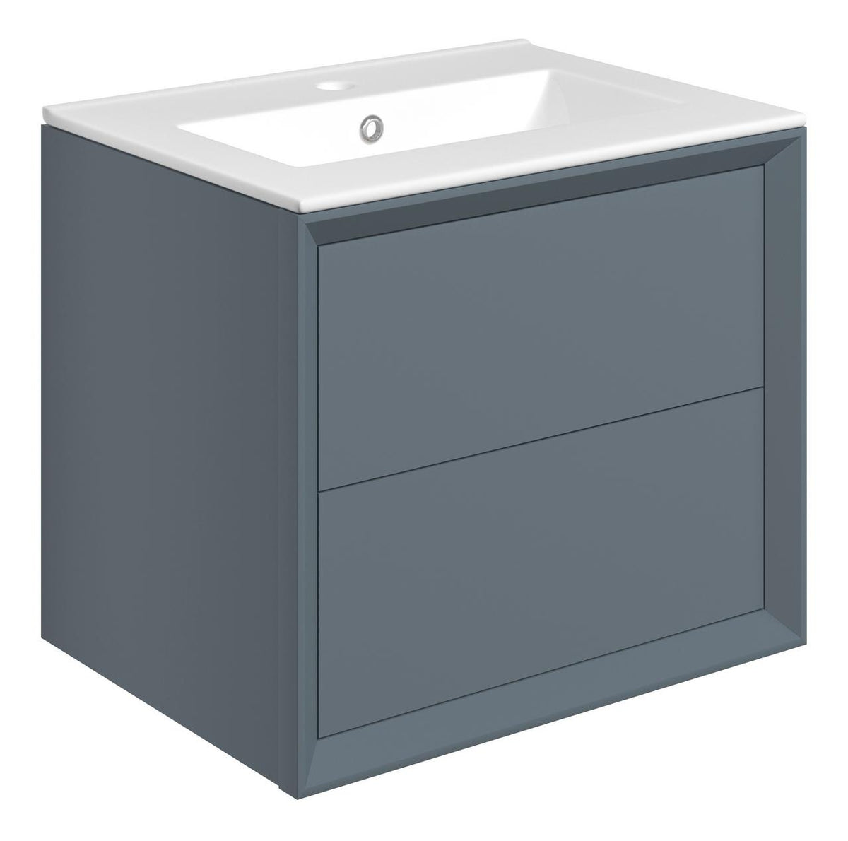 Auvellis Solenne Wall-Hung 2-Drawer Vanity with Thin-Edge Ceramic Basin – 610mm / 810mm – Matt Storm Blue / 610x460mm / 1 Tap Hole