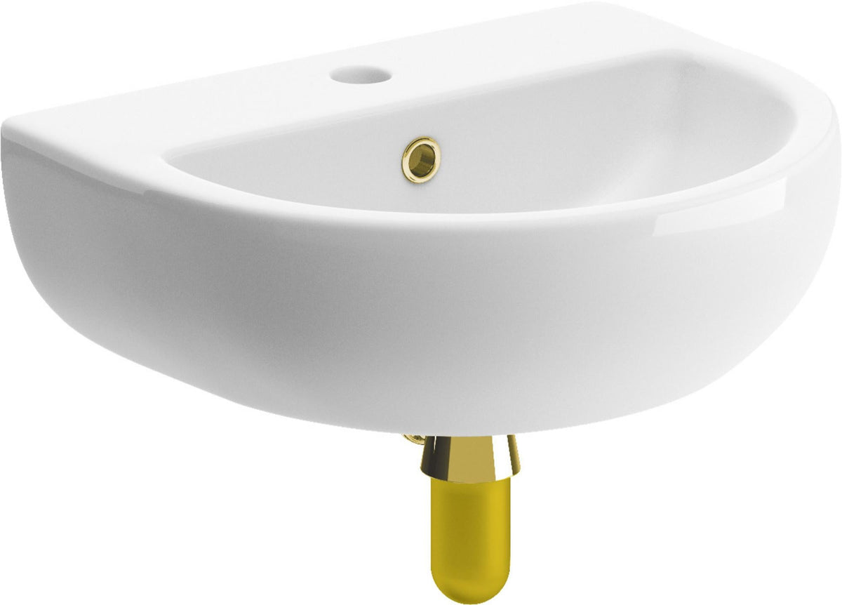 Auvellis Nexara 450mm Cloakroom Basin & Bottle Trap – Brushed Brass