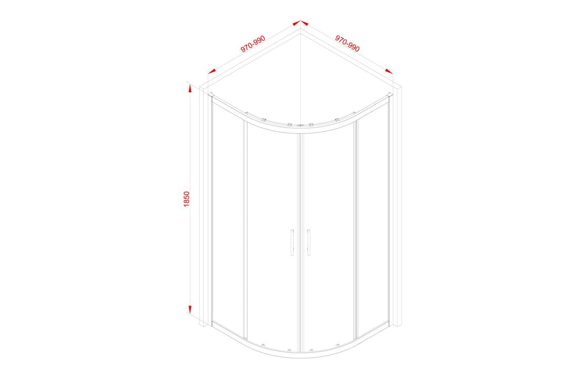Auvellis Classix 2 Door Quadrant Shower Enclosure – 1000mm / Chrome – dimensions