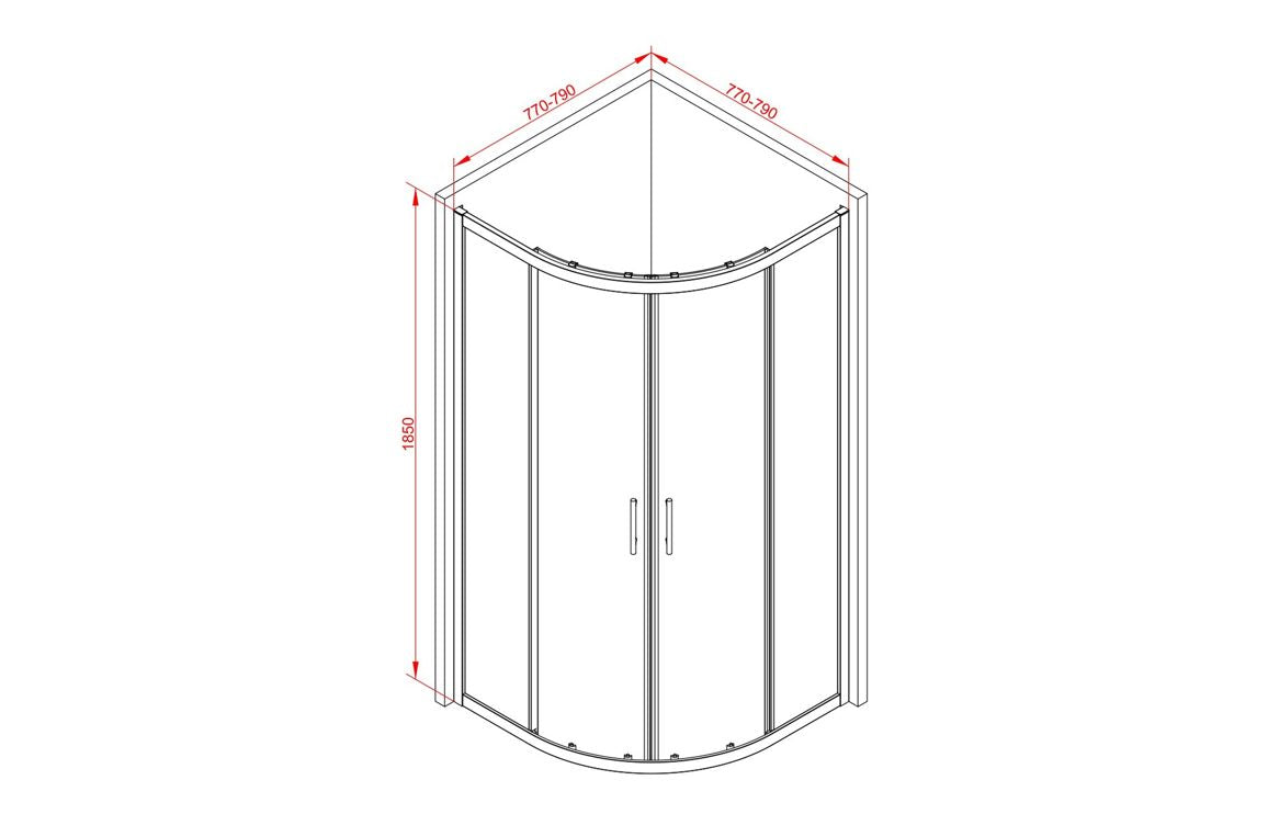 Auvellis Classix 2 Door Quadrant Shower Enclosure – 800mm / Chrome – dimensions