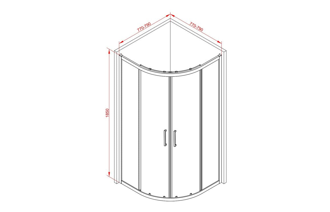 Auvellis Classix 2 Door Quadrant Shower Enclosure – 800mm / Matt Black – dimensions