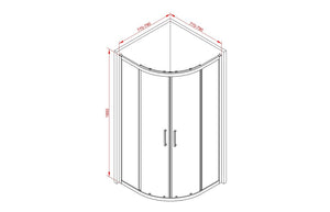 Auvellis Classix 2 Door Quadrant Shower Enclosure – 800mm / Matt Black – dimensions