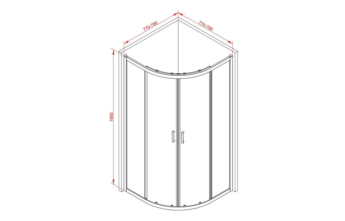 Auvellis Classix 2 Door Quadrant Shower Enclosure – 800mm / Brushed Brass – dimensions