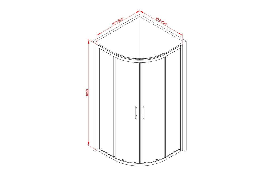 Auvellis Classix 2 Door Quadrant Shower Enclosure – 900mm / Chrome – dimensions