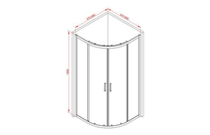 Auvellis Classix 2 Door Quadrant Shower Enclosure – 900mm / Matt Black – dimensions