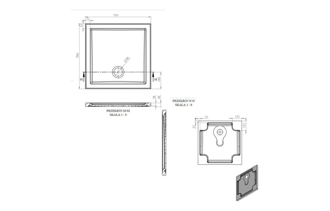Auvellis RefleXion Low Profile Square Shower Tray – White – 700 x 700mm – dimensions