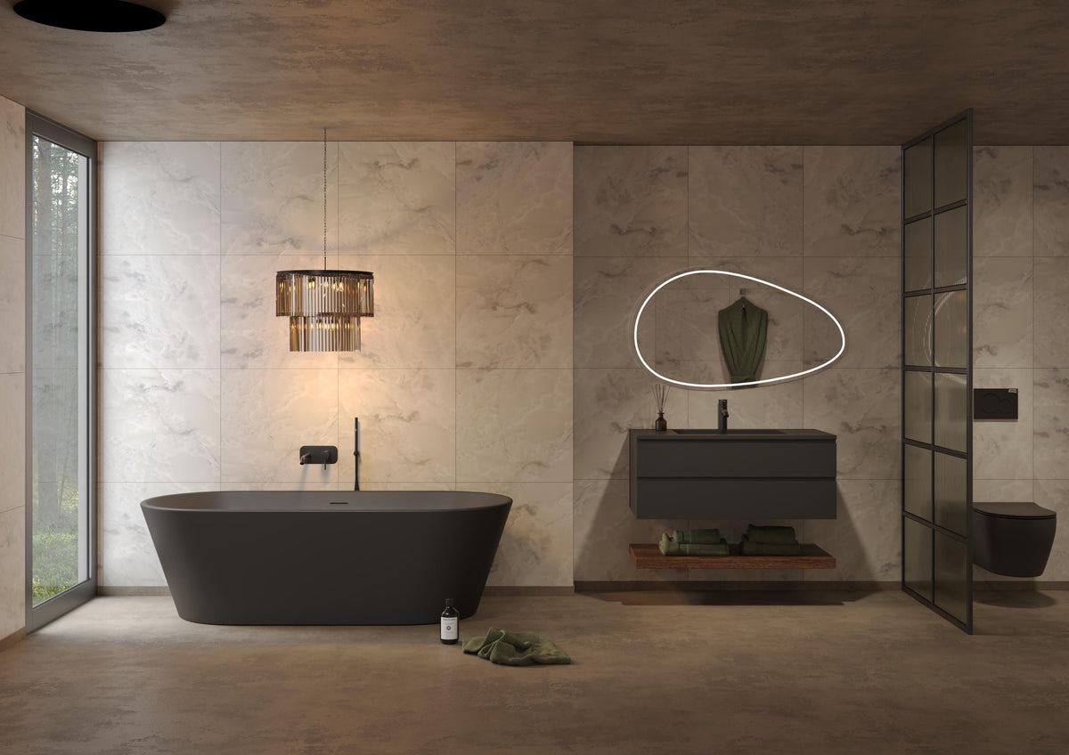 Auvellis Nexara Arctic Onyx tile-effect waterproof wall panels in a bathroom setting