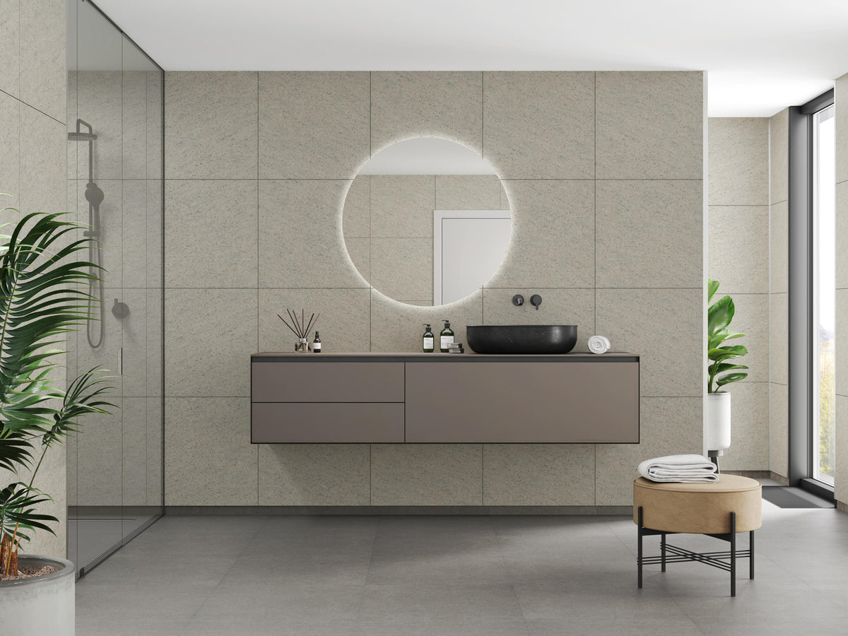 Auvellis Nexara Pebble Granite tile-effect waterproof wall panels in a bathroom setting