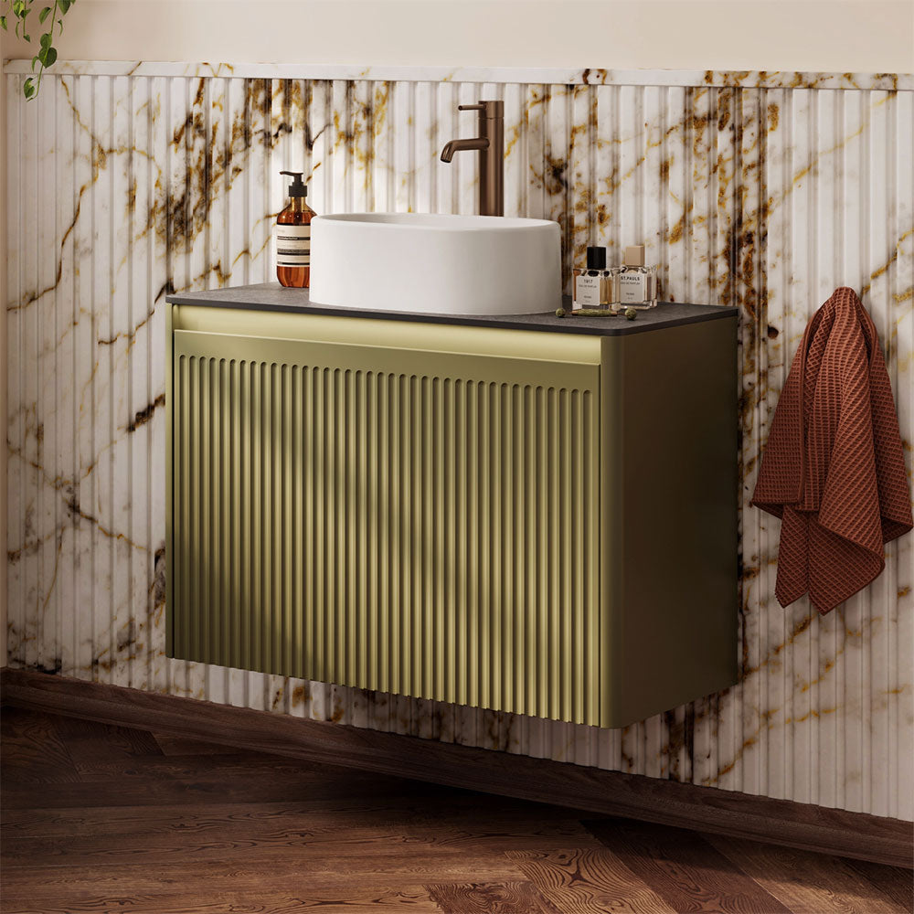 Adorn Wall Hung Fluted Vanity Unit With Edale Washbasin In Matt White Adorn