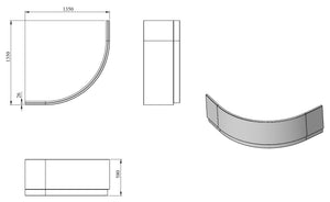 Auvellis Nexara 1350mm Standard Corner Bath Panel – White technical drawing