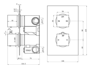 Auvellis Linaro Square Concealed Shower Pack – Matt Black technical drawing 1