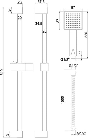 Auvellis Linaro Square Concealed Shower Pack – Matt Black technical drawing 4