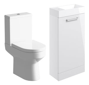 Auvellis Lunero Valto 410mm floor-standing basin unit and close-coupled toilet pack in White Gloss