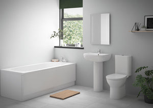 Auvellis complete white bathroom suite with 1700mm bath, basin, pedestal and rimless WC