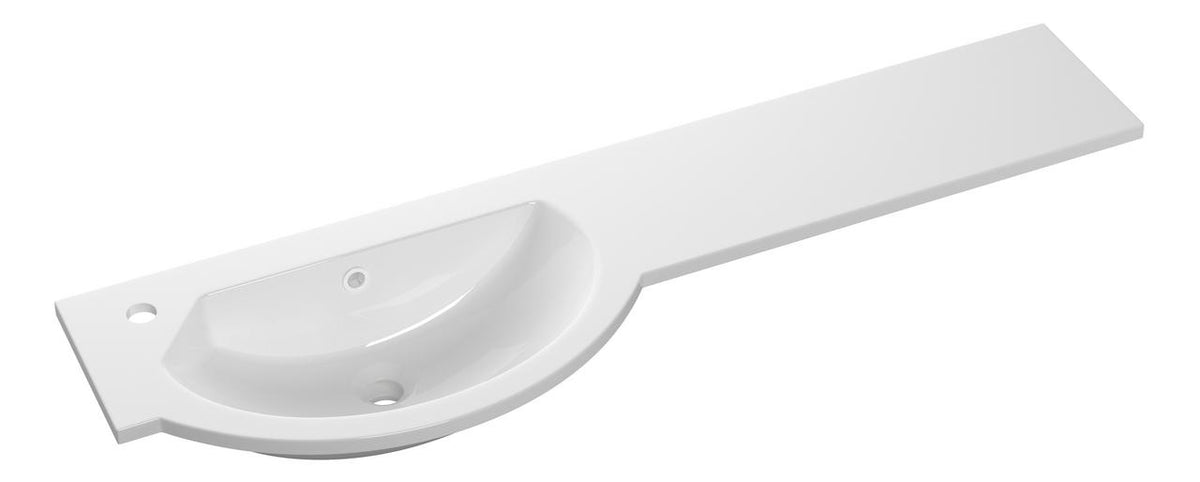 Auvellis 1244mm white slim round one-piece basin and worktop – left hand