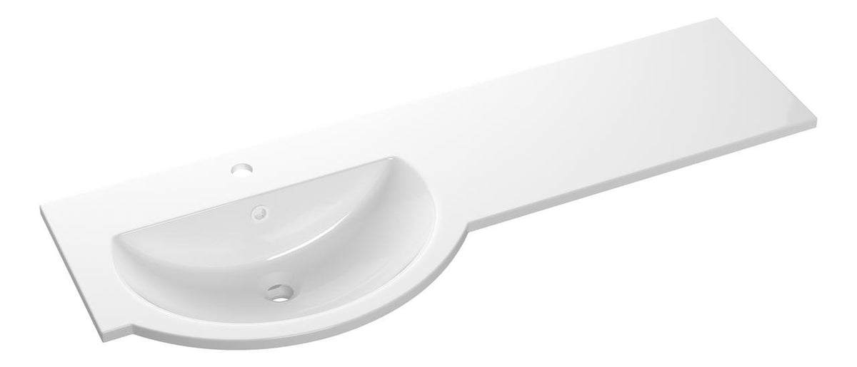Auvellis 1244mm white standard round one-piece basin and worktop – left hand