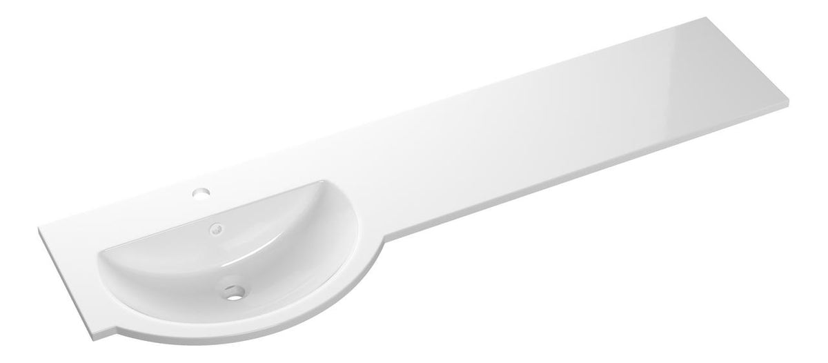 Auvellis 1544mm white standard round one-piece basin and worktop – left hand