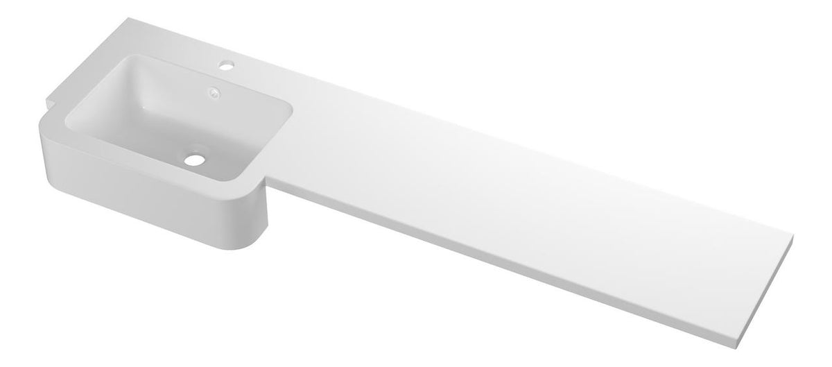 Auvellis 1542mm white standard square one-piece basin and worktop – left hand