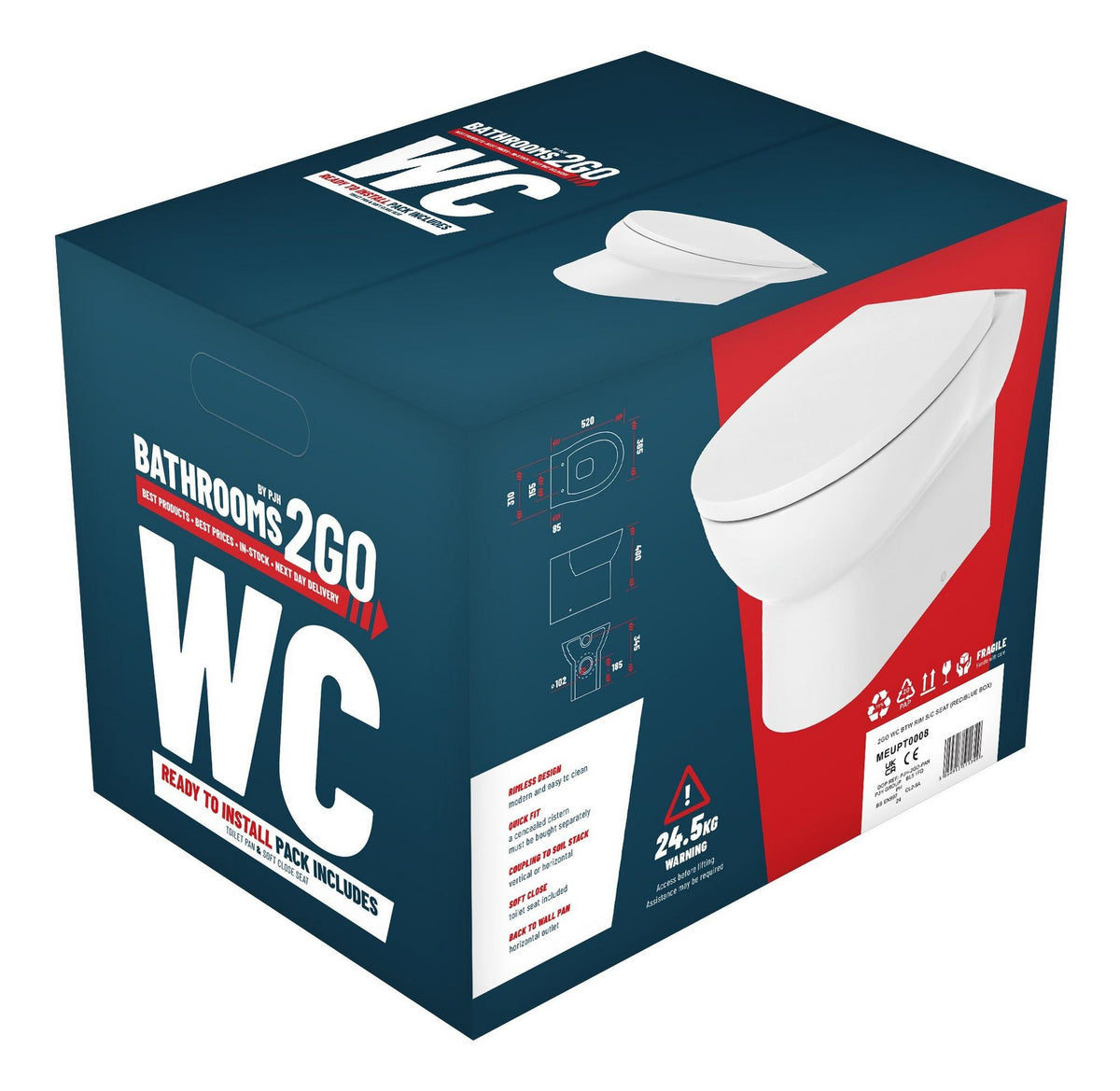 Auvellis Lunero Rimless Back-to-Wall WC with Soft-Close Seat – alternate product view