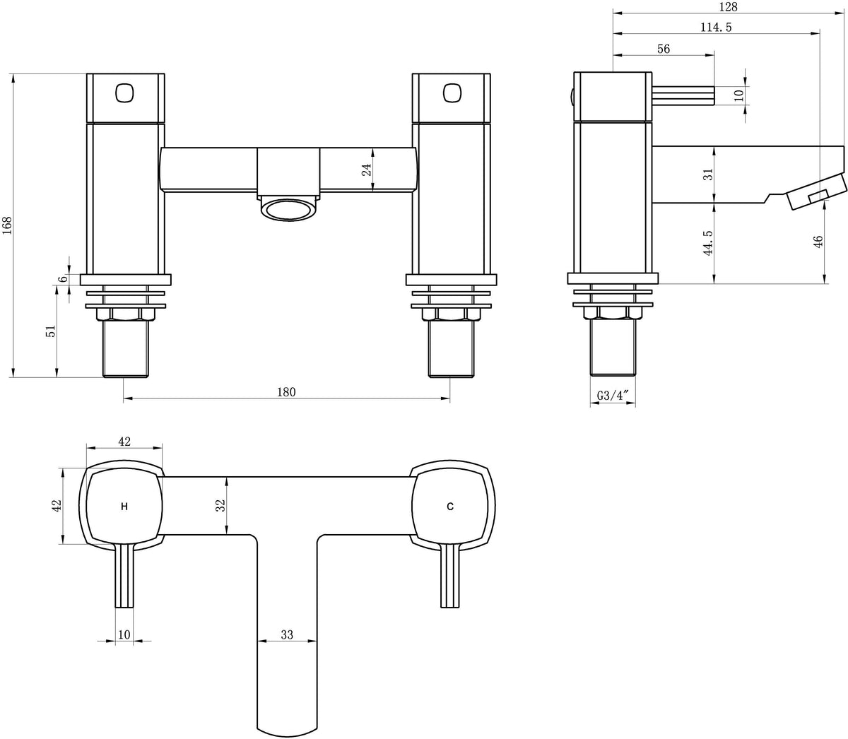Auvellis Linaro Bath Filler – Chrome technical drawing