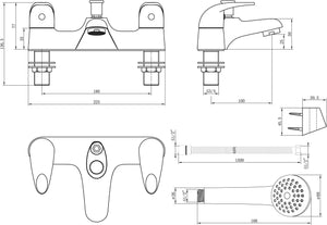 Auvellis Lunero Low Pressure Bath/Shower Mixer – Chrome technical drawing