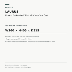 Auvellis Laurus rimless back-to-wall toilet – technical dimensions W360 x H405 x D515mm