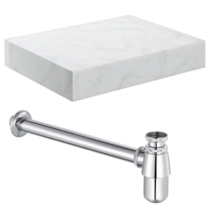 Auvellis Natural 600mm White Marble wall-hung basin shelf with Chrome bottle trap – representative product view