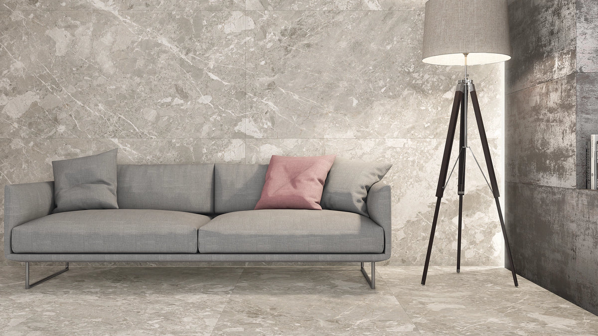 TAU Belcastel Porcelain Tiles — official TAU room setting; other surfaces and furnishings shown for inspiration