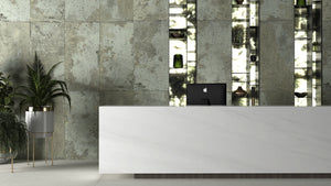 TAU Brooklyn Green 60 × 120 cm porcelain tiles in a finished room setting